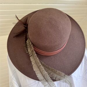 Wool Felt Chocolate Feathered Women's Hat